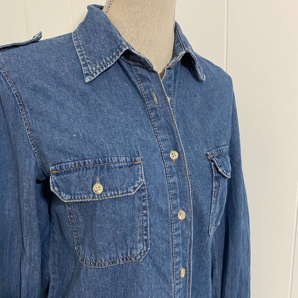 Selvage Women's Denim Chambray Shirt Button Down Long Sleeve Western Size XS/S - Picture 2 of 10
